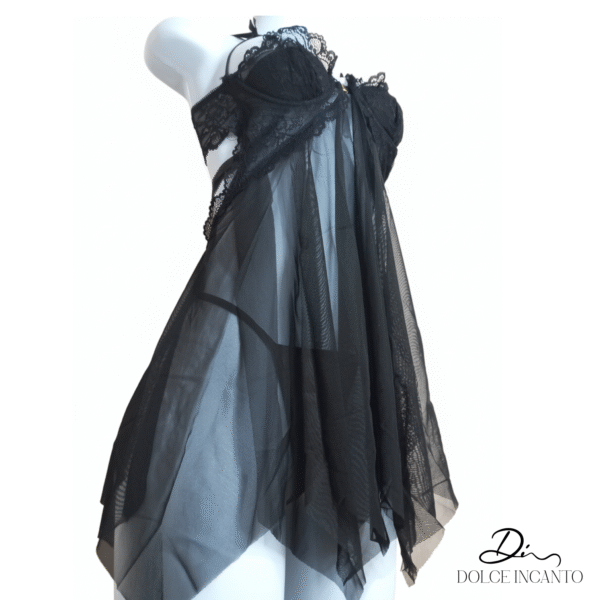 Babydoll lencería negra con encaje y less incluido – T. M/XL