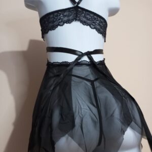 Babydoll lencería negra con encaje y less incluido – T. M/XL