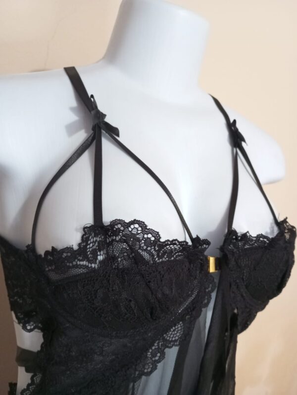 Babydoll lencería negra con encaje y less incluido – T. M/XL - Imagen 4